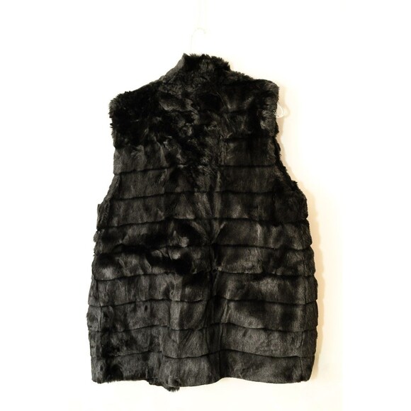 Talbots Black Ribbed Faux Fur Vest Jacket Mob Wife womens M - Picture 3 of 7